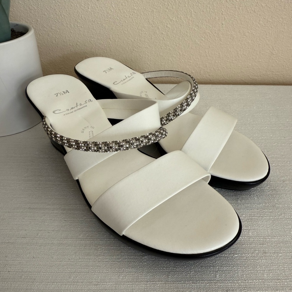 New Italian Shoemakers Contesa White Rhinestone Strap Wedge Slide Sandals Italy - Picture 4 of 13